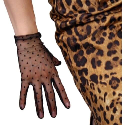 Korean Ultra Thin Mesh Transparent Full Finger Flocking Polka Dot Wedding Dress Gloves Female Summer Sunscreen Lace Mitten L84