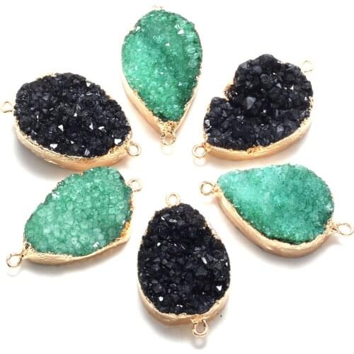 Natural Agates Stone Pendant Connectors Waterdrop Druzy Crystal Agates Stone Link Charms for Jewelry Making Necklace Bracelet