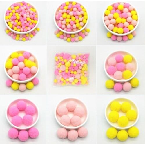 Pompom Mix Pink Yellow Fur Balls DIY Soft Pom Poms Crafts Pompones Wedding Decoration Glue on Cloth Accessories 8mm To 30mm 20g