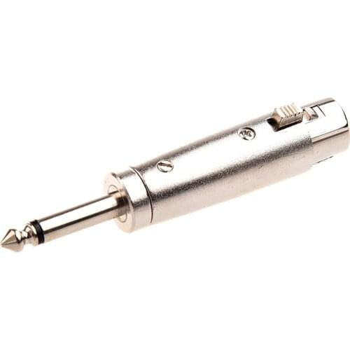 Silver-colored 3 Pin XLR Female To 1/4" 6.35mm Male Mono Jack Lead Adapter AD
