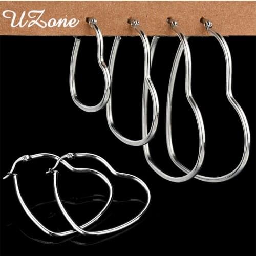 UZone Stainless Steel Simple Heart Hoop Earrings For Women Punk Big Love Earrings Aretes Brinco Feminino Gifts