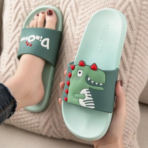 2020 Summer Womens Slippers Cartoon Dinosaur Thick-Soled Beach Slippers Bathroom Non-Slip Soft Bottom Mens Couple Slippers