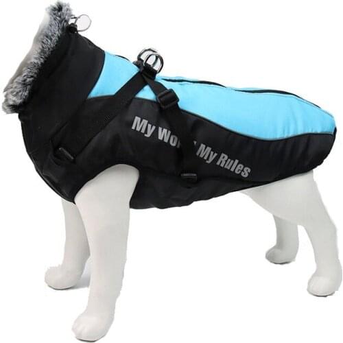 Waterproof Large Dog Clothes Winter Dog Coat With Harness Furry Collar Warm Pet Clothing Big Dog Jacket Labrador Bulldog Costume