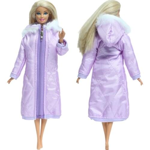 High Quality Purple Coat Cotton Dress Skirt With Hat Winter Wear Parka Jacket Warm Clothes for Barbie Doll 1/6 Accessories Toy