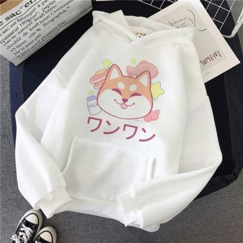 Funny 90s Shiba Inu Hoodie Harajuku Hoodies Women Ullzang Cute Korean Style Autumn Winter Kawaii Sweatshirt Hoody Female Girls