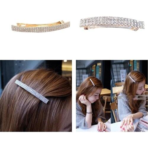 2pcs Women Rhinestone Hairpins Automatic France French Barrette Hair Pin Clips