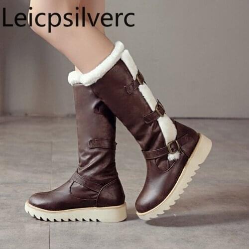 Womens Boots New winter fashion Round head Wedge Low-heeled Middle tube Womens shoes plus size 34-43 Heel Height 3.5cm black