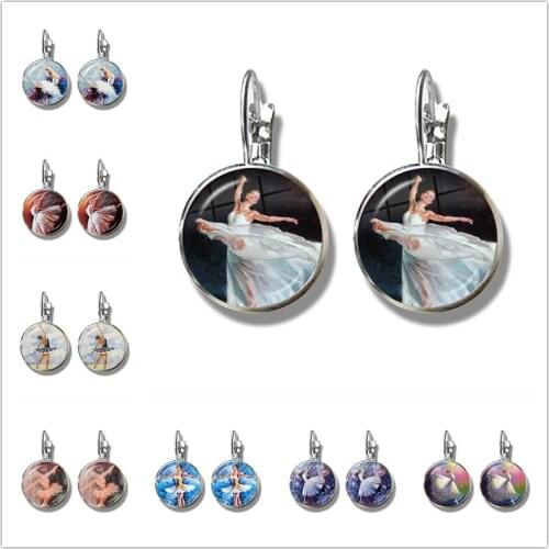 Elegant Ballet Dancing Earrings Irish Dance Gymnastics Dancer Ballerina Glass Dome Stud Earrings For Women Girls Birthday Gift