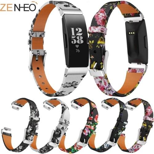 Women printing fashion Retro Leather Bracelet Strap for Fitbit Inspire/Inspire HR Fitness Tracker Watch Strap Accessories