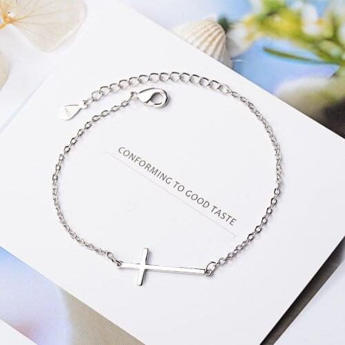 925 Sterling Silver Link Chain Cross Charm Bracelet&Bangle For Women Elegant Party Simple Jewelry Pulseras sl349
