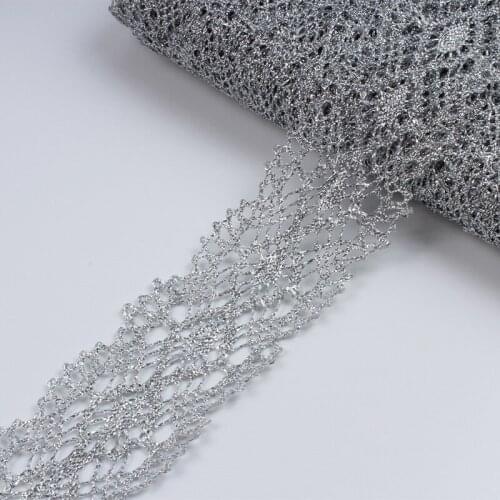 1Yards High Quality Silver Gold Lace Fabric Wide 5cm Ribbon Sewing Trim Lace Dress Guipure Curtain Applique Decor dentelle VG23