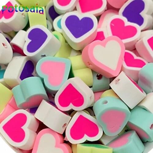 Potosala 100Pcs Love Shape Clay Spacer Beads Mixed Colors Polymer Clay Beads For Jewelry Making DIY Handmade Accessories 10mm