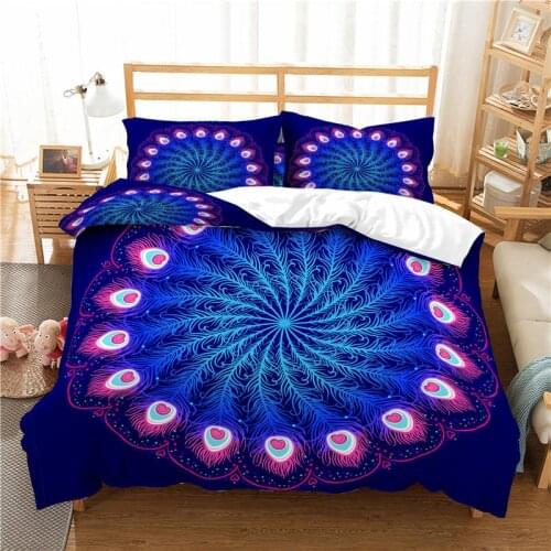 Home Textile Luxury 3D Peacock Feather Print 2/3Pcs Comfortable Duvet Cover PillowCase Bedding Sets Queen and King EU/US/AU Size