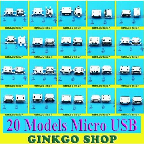 20Models 2000pcs/lot Micro USB Jack 5P 5pin USB Charging Socket Connector Mix SMD DIP V8 Port Charging Data Plug