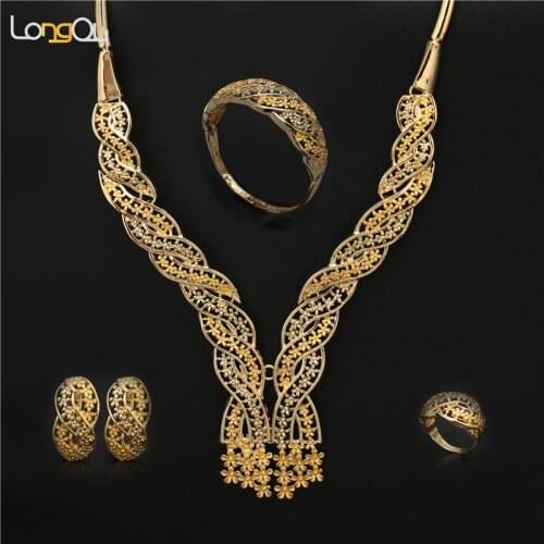2019 fashion african Brand jewelry set Wedding Women Bridal Accessories jewelry set dubai Gold-color jewelry set Wholesale
