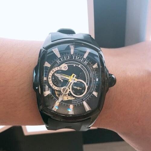 New Arrival Reef Tiger/RT Mens Sports Automatic Watch Black Dial Black Rubber Strap Waterproof Watch RGA3069S