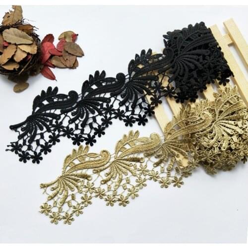 3Yard/Lot Fashion Clothing lace fabric sew gold lace trim embroidery flower dress skirt hem DIY 10cm wide accessories