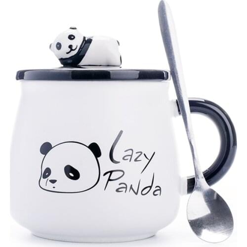 500ml Ceramic Cute Panda Mugs,Cartoon Creative Moring Mug with Lid,Milk Coffee Tea Unique Porcelain Cups Drinkware girl Gift