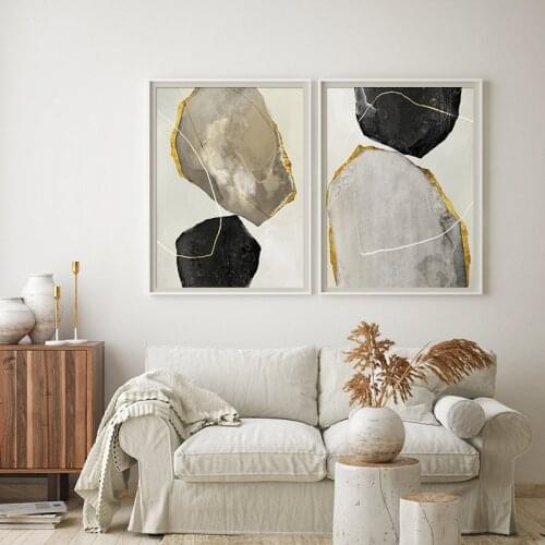 Abstract Geometric Color Block Canvas Poster Print Golden Wall Art Pictures Nordic Marble Painting for Living Room Home Decor