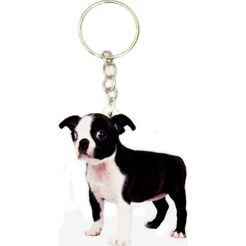 Boston Terrier Acrylic Dog Keyring Fashion cute charms Keychains Men Key Chain Ring Boyfriend Gift Gifts for Women Keyring