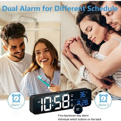 Alarm Clocks Large LED Digital Alarm Clock with Temperature Snooze Weekday USB Charging for Bedroom Office Travel