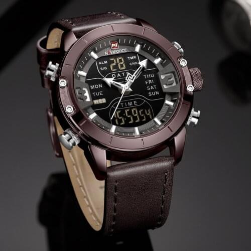 NAVIFORCE Men Watches Top Luxury Brand Fashion Analog Digital Dual Display Watch Men LED Chronograph Sport Waterproof Wristwatch