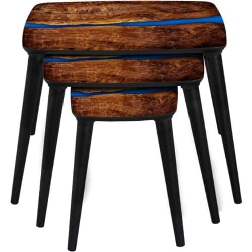 Dc3807 Wood Above Printed Rectangle 3'lü Zigon Coffee Table