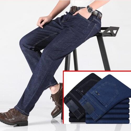 New Men Baggy Jeans Long Trousers Mens Casual Loose Straight Leg Jean Homme Business Classic Male Straight Stretch Denim Pants