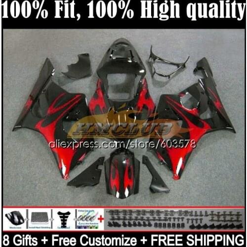 Injection For SUZUKI GSXR-1000 1000CC GSXR1000 K3 9CL.81 GSX-R1000 GSX R1000 03 04 GSXR 1000 CC 2003 2004 Fairing Red flames