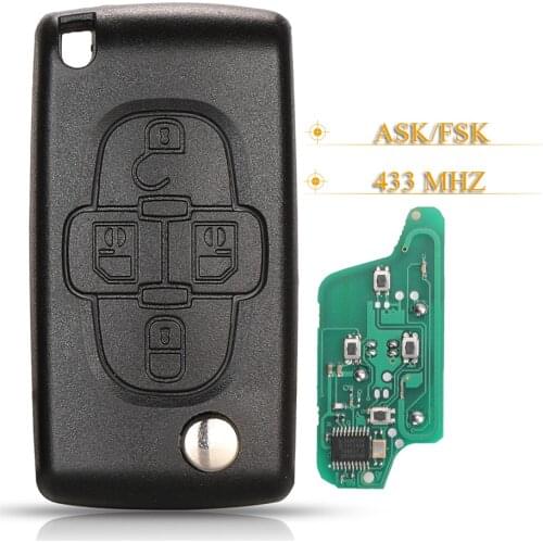 Kutery 4 Buttons Remote Flip Car Key Circuit Board Fob 433Mhz For Peugeot 1007 For Citroen C8 VA2/HU82 Blade CE0523
