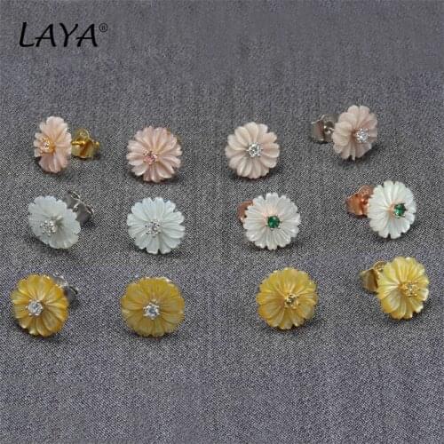 LAYA Real 925 Sterling Silver Fashion Natural Shell Flower High Quality Zircon Earrings Of Women Wedding Simple Fine Jewelry