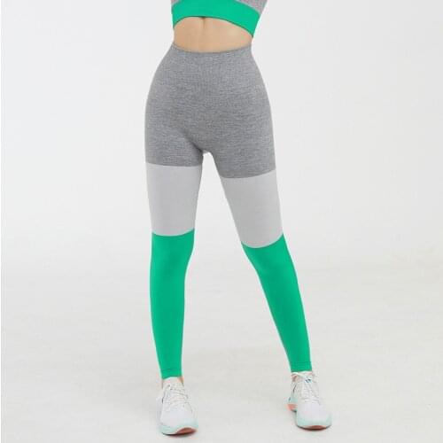Triple Color Patchwork Seamless Knit Leggings for Fitness Women High Waist Workout Leggings Female Skinny Knit Active Pants