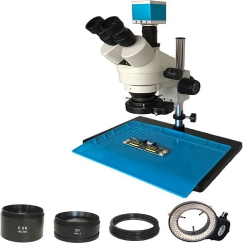 16MP HDMI USB Digital Video microscope camera +3.5X-90X Trinocular stereo microscope +0.5X 2.0X auxiliary Objective lens glass