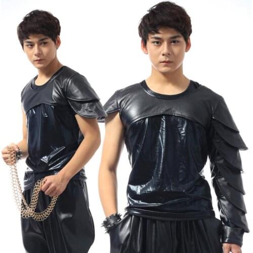 Male leather vest men punk rock costumes summer style personality slim singer dance stage fashion street european 2020 novelty