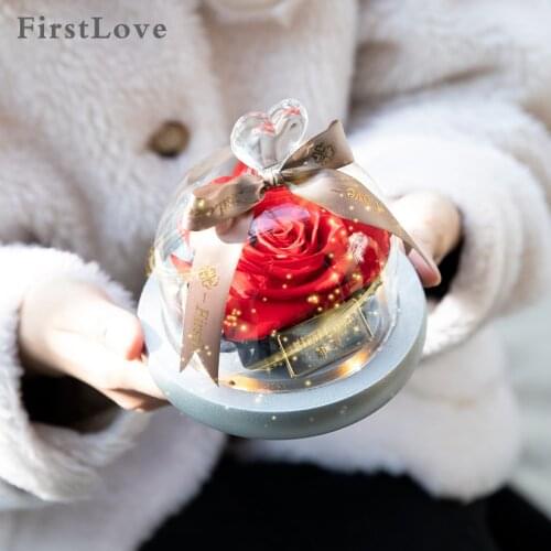 2020 New Romantic Valentines Day Eternal Rose In Glass Dome Christmas LED Desk Lamp Decoration For Wedding Birthday Gifts