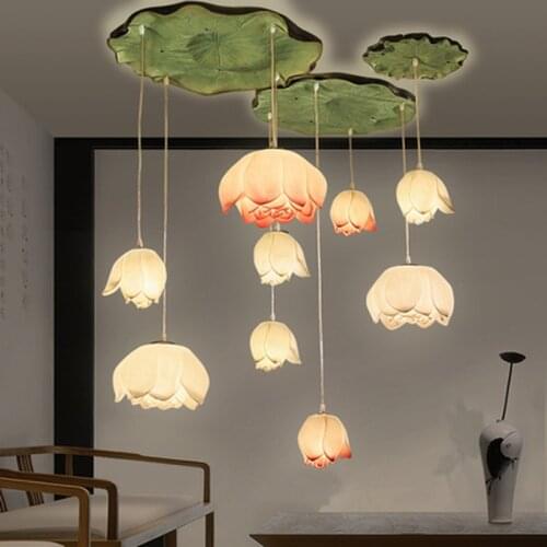 New Chinese Lotus chandelier Teahouse Restaurant Living room Aisle Lotus Imitation Classic Chinese style lighting