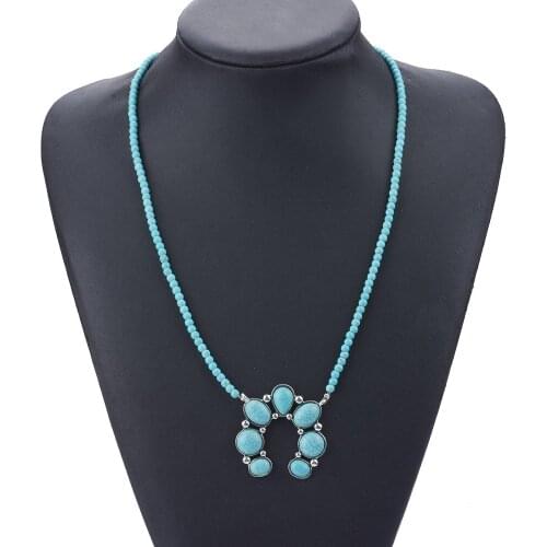 Ethnic Long Chain Necklace Blue Stones Beaded Collar Femme Women Unique Vintage Behomian Necklace Jewelry Accessories