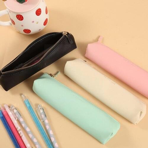 Portable Pencil Case Mini Zip Bags PU Leather Simple Pouch School Supplies Organize Pen Cosmetic Bag Pen Color Bag Storage I5A8