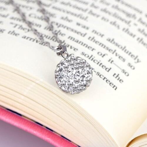Simple Female White Crystal Pendant Necklace Classic Silver Color Chain Necklace Luxury Zircon Ball Wedding Necklaces For Women