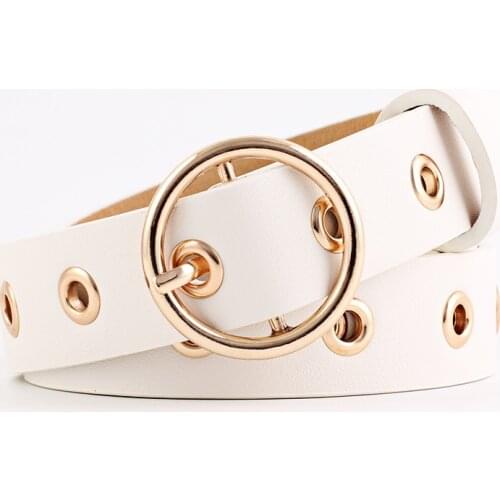 Women Belt Round Buckle Fashion Leather Belt for Women Black Pink White Blue Red Ladies Accessories Belts
