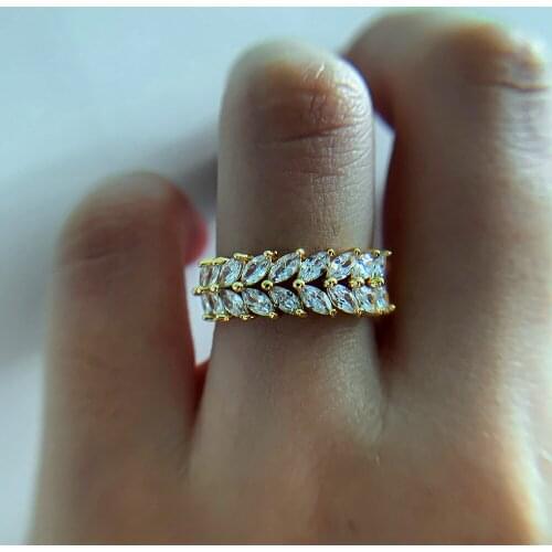 Luxury Female White Leaf Crystal Ring Gold Silver Color Engagement Ring Vintage Bride Zircon Wedding Rings For Women