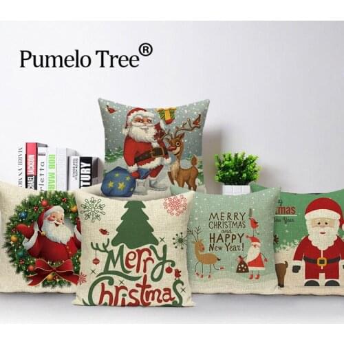 Merry Christmas Decor Throw Pillow Case Santa Claus Cushion Cover Sofa Elk Pillow Cases Lovely Decorative Pillows Covers Cojin