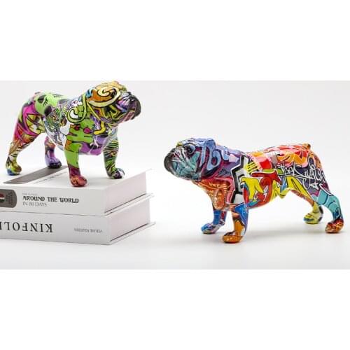 Creative Art Colorful Animals Small English Bulldog Resin Crafts Home Decoration Color Modern Simple Office Desktop Craft