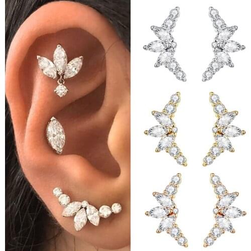 Unique Design 18K Gold Filled Cubic Zircon CZ Stud Earrings For Women Engagement Wedding Big Earings Fashion Gift Jewelry