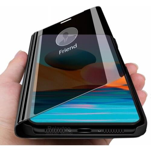Red mi note 10pro smart mirror flip phone cover for xiaomi redmi note 10 pro max case xiomi redmi note 10s magnetic stand coque