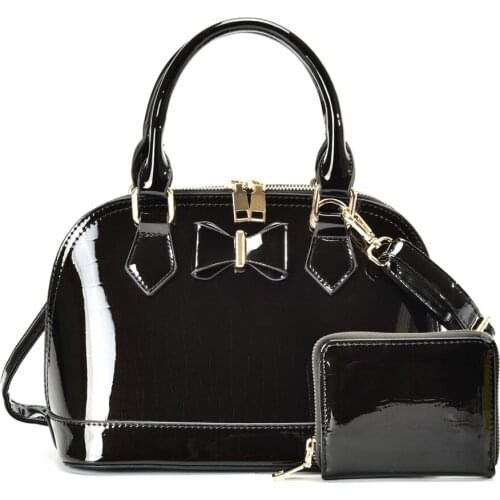 2021Two-Piece Suit Patent Leather Bright Surface WomenTop-Handle Bow Decorate Soild Handbag Lady Shoulder Bag With Wallet/VK5629