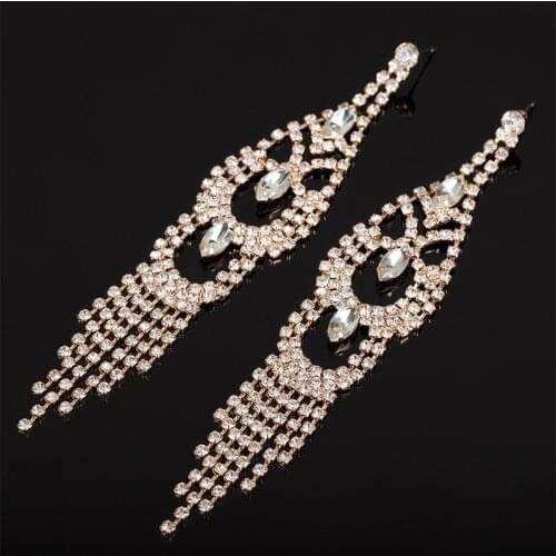 Long Tassel Drop Earrings for Women Crystal Rhinestone Big Hanging Dangle Earrings Bride Wedding Jewelry E444