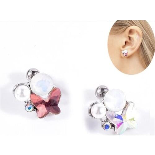 Trendy Stainless Steel Stud Earrings For Women Cute Butterfly Crystal Stud Earrings Piercings Fashion Jewelry Gifts Wholesale