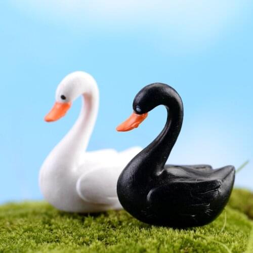 1Pc 2 Color Black White Swan Garden Ornament Miniature Figurine Plant Pot Fairy Garden Decor