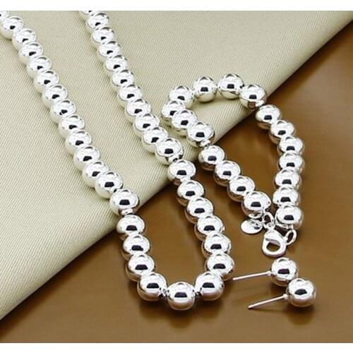 10mm Hollow Ball Buddha Beads Necklace Bracelets Earring Sets Silver Jewelry 925 Bijoux Joyas For Woman Valentines Day G